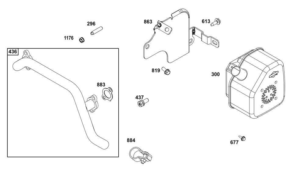 Exhaust Group Diagram and Parts List for 356447-0680-F1 200000 - 399999 Briggs and Stratton Engine